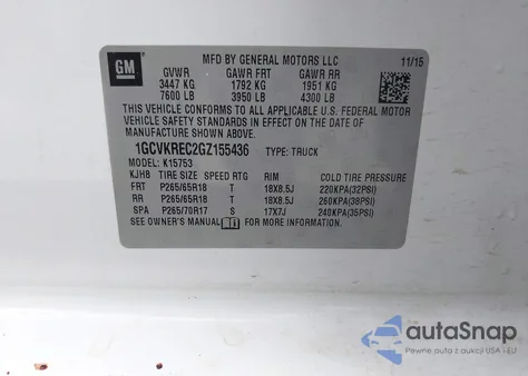 2016 Chevrolet Silverado K1500 Lt from USA, damaged, VIN 1GCVKREC2GZ155436